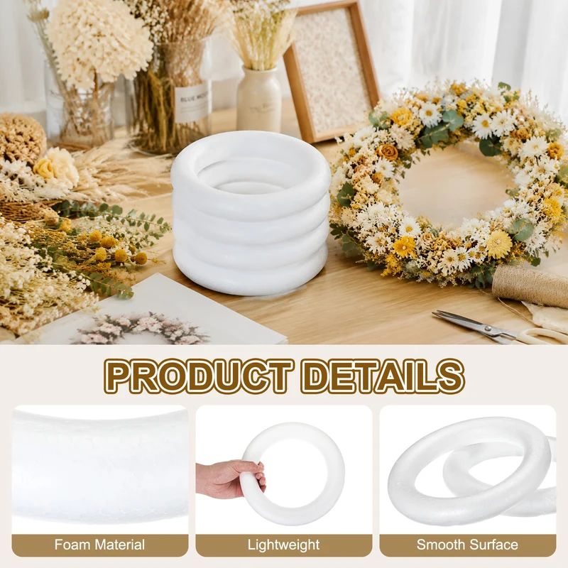 2 Pcs Craft Foam Wreath, 20cm/7.87" Round Craft Rings for Decoration DIY, White