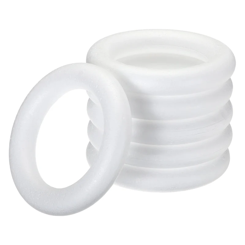 6 Pcs Craft Foam Wreath, 17.5cm/6.9" Round Craft Rings for Decoration DIY, White