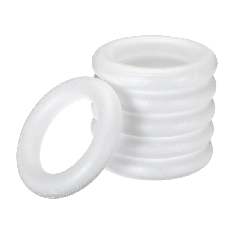 6 Pcs Craft Foam Wreath, 15cm/5.91" Round Craft Rings for Decoration DIY, White