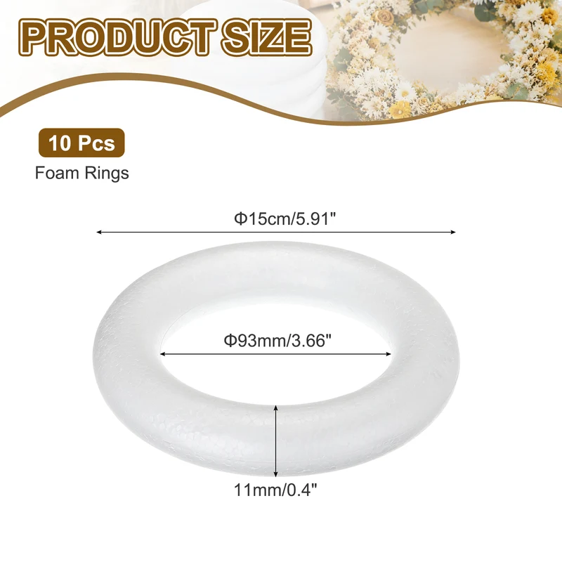 10 Pcs Craft Foam Wreath, 15cm/5.91" Round Craft Rings for Decoration DIY, White