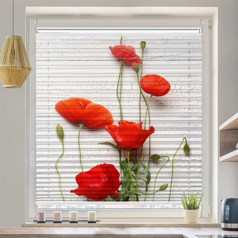 Wabenplissee Motiv "Mohn Rot"
