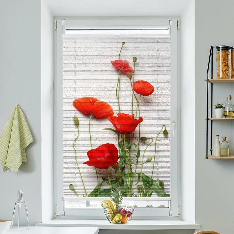 Wabenplissee Motiv "Mohn Rot"