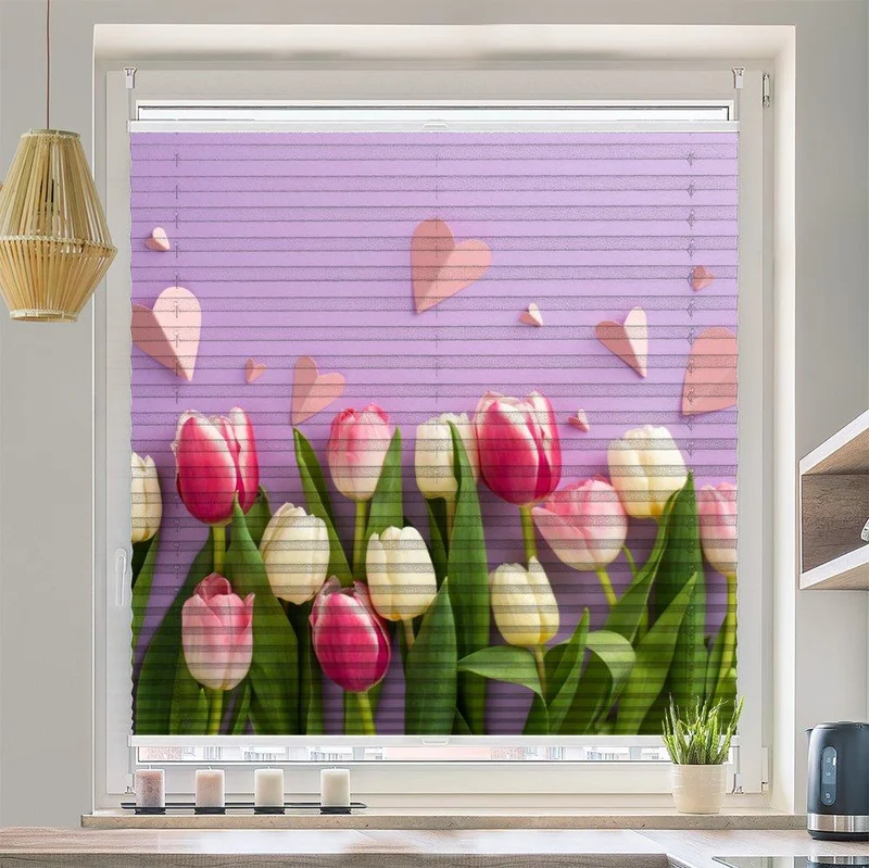 Wabenplissee Motiv "Tulpen Bunt Hintergrund lila"