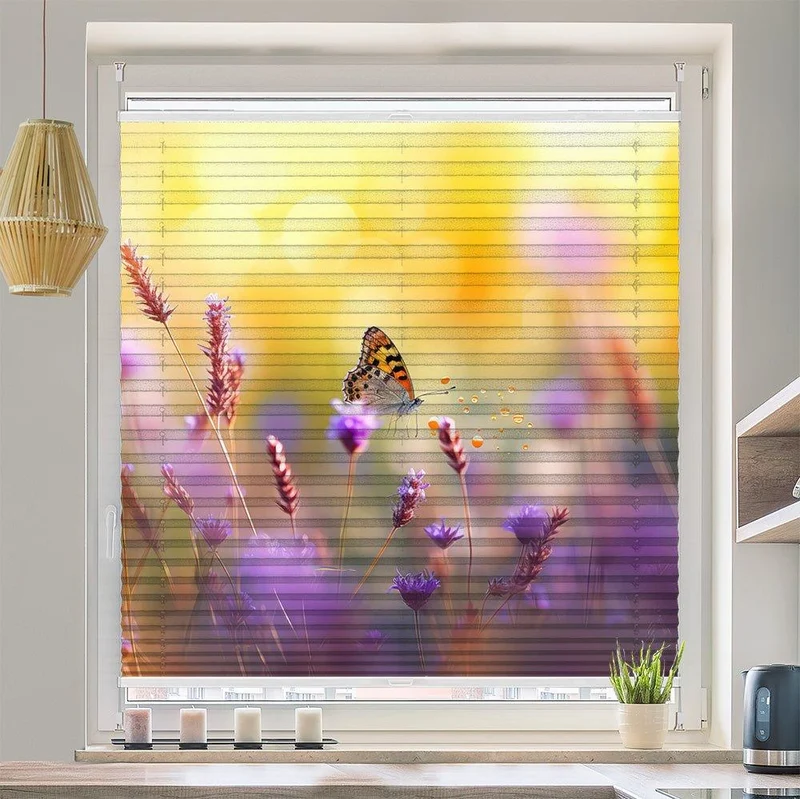 Wabenplissee Motiv "Wildblumen Wiese schmetterling"