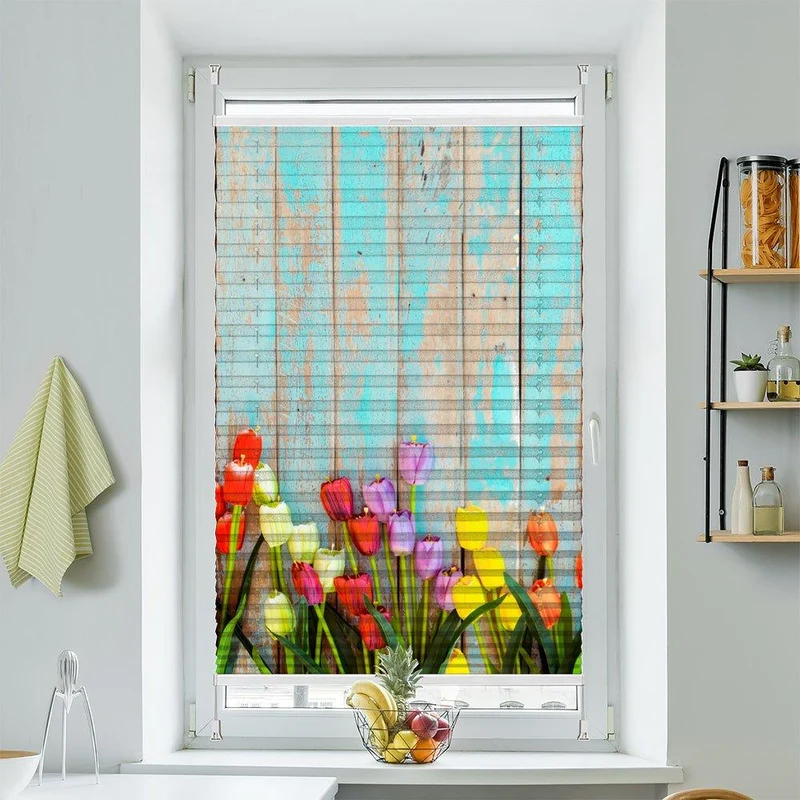 Wabenplissee Motiv "Tulpen Vintage Wand"