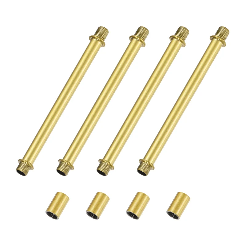 4 Set 150mm Straight Pipe Lamp Stem Kit M10 Double End Thread Rod W/Nuts Gold
