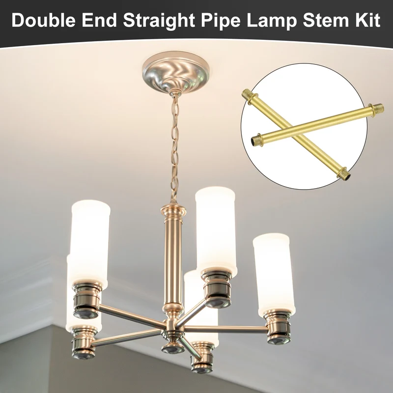 4 Set 150mm Straight Pipe Lamp Stem Kit M10 Double End Thread Rod W/Nuts Gold