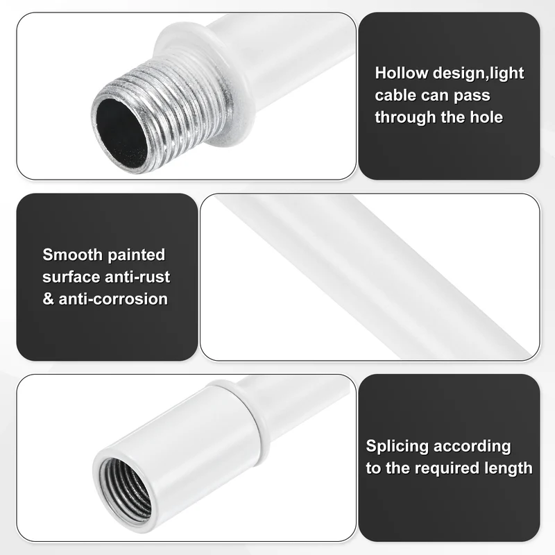 4 Set 150mm Straight Pipe Lamp Stem Kit M10 Double End Thread Rod W/Nuts White