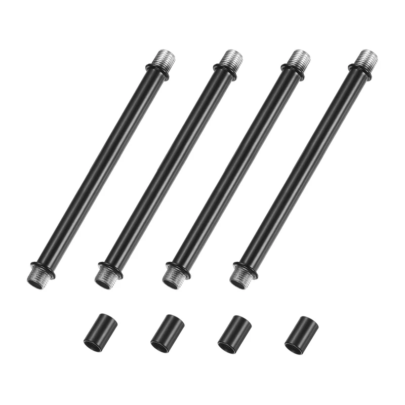 4 Set 150mm Straight Pipe Lamp Stem Kit M10 Double End Thread Rod W/Nuts Black