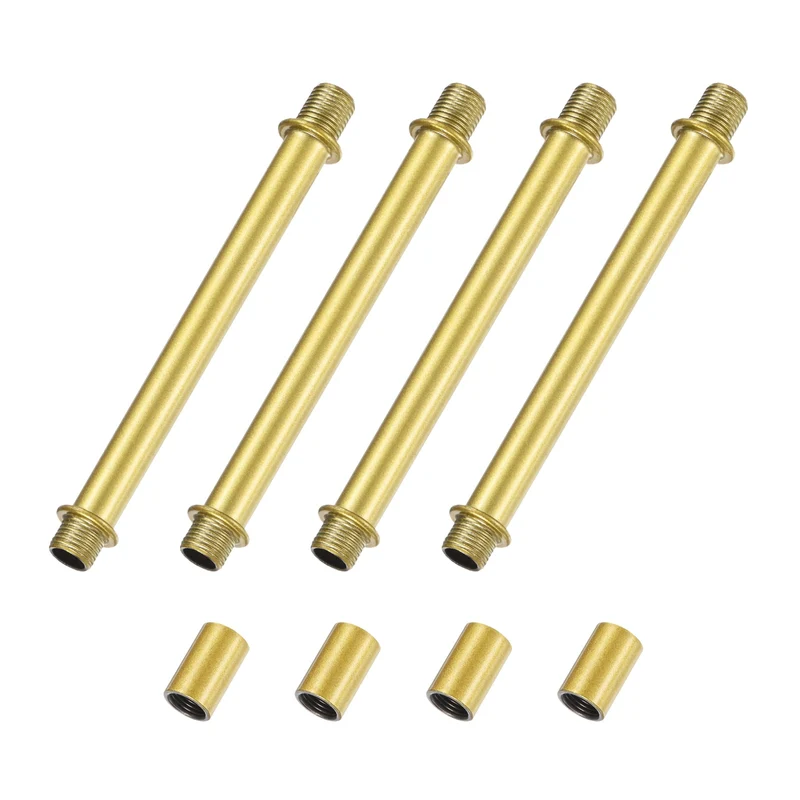 4 Set 120mm Straight Pipe Lamp Stem Kit M10 Double End Thread Rod W/Nuts Gold