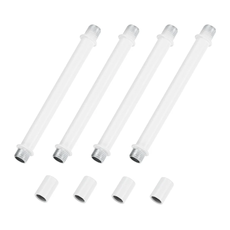 4 Set 120mm Straight Pipe Lamp Stem Kit M10 Double End Thread Rod W/Nuts White