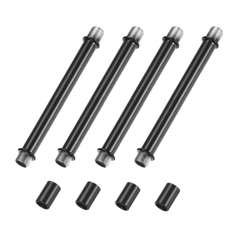 4 Set 120mm Straight Pipe Lamp Stem Kit M10 Double End Thread Rod W/Nuts Black