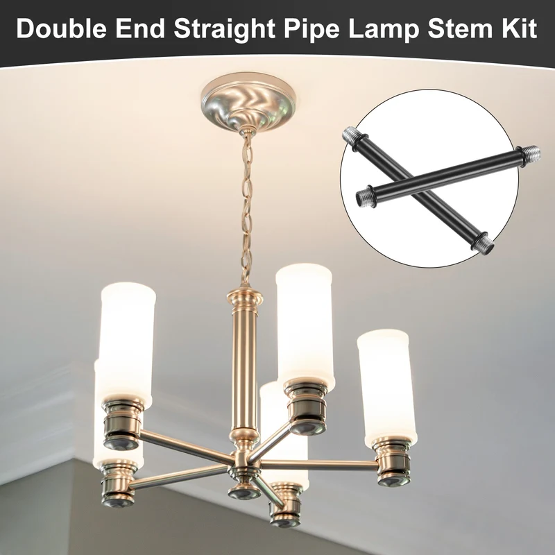 4 Set 120mm Straight Pipe Lamp Stem Kit M10 Double End Thread Rod W/Nuts Black