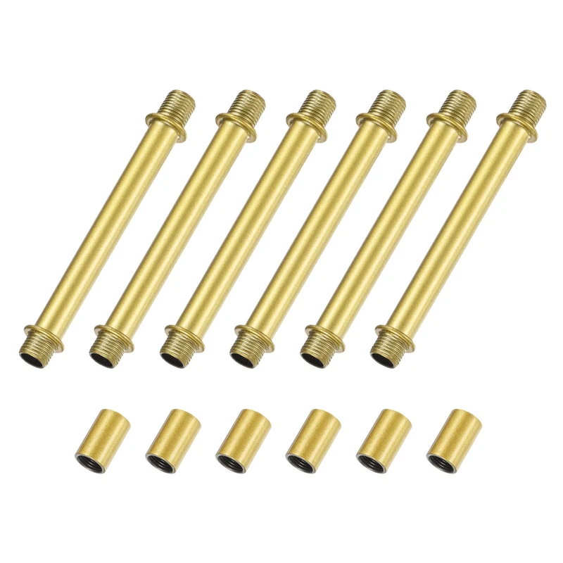 6 Set 100mm Straight Pipe Lamp Stem Kit M10 Double End Thread Rod W/Nuts Gold