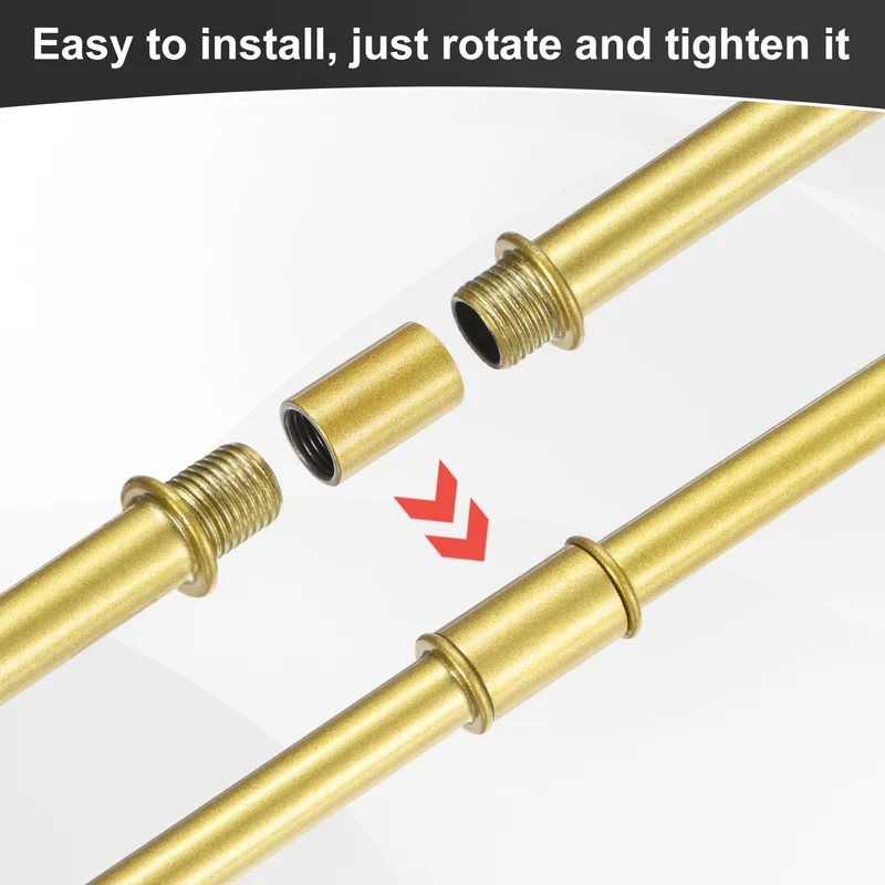 6 Set 100mm Straight Pipe Lamp Stem Kit M10 Double End Thread Rod W/Nuts Gold