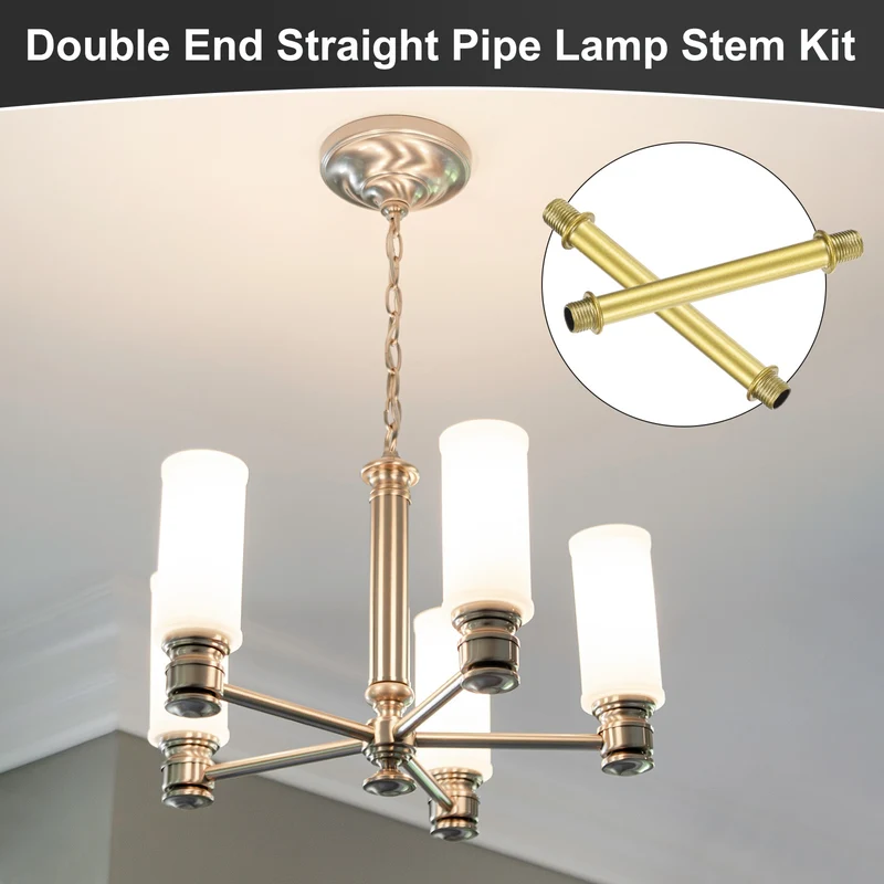 6 Set 100mm Straight Pipe Lamp Stem Kit M10 Double End Thread Rod W/Nuts Gold