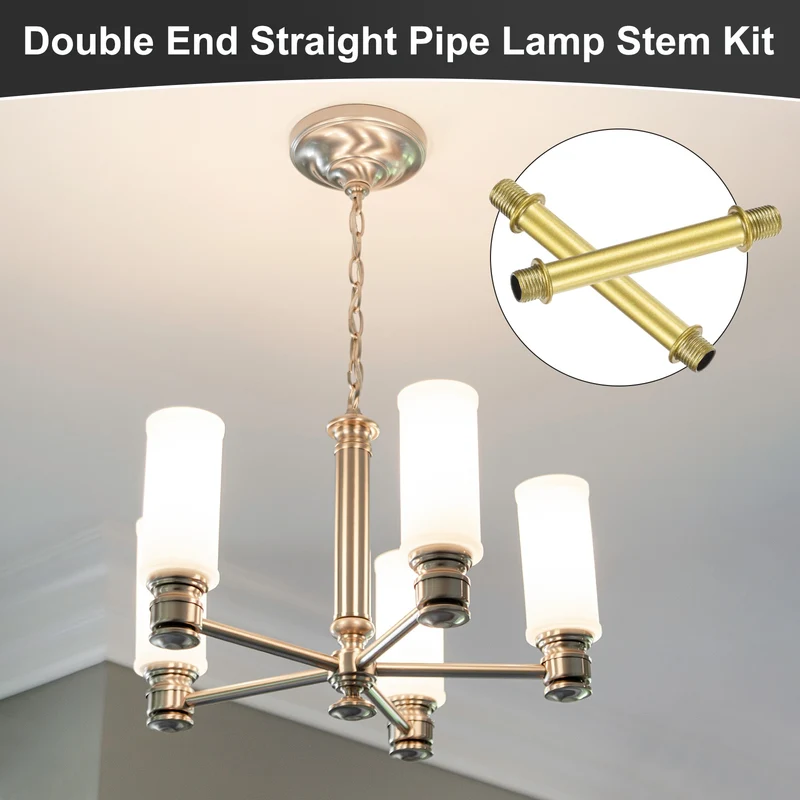 6 Set 80mm Straight Pipe Lamp Stem Kit M10 Double End Thread Rod W/Nuts Gold
