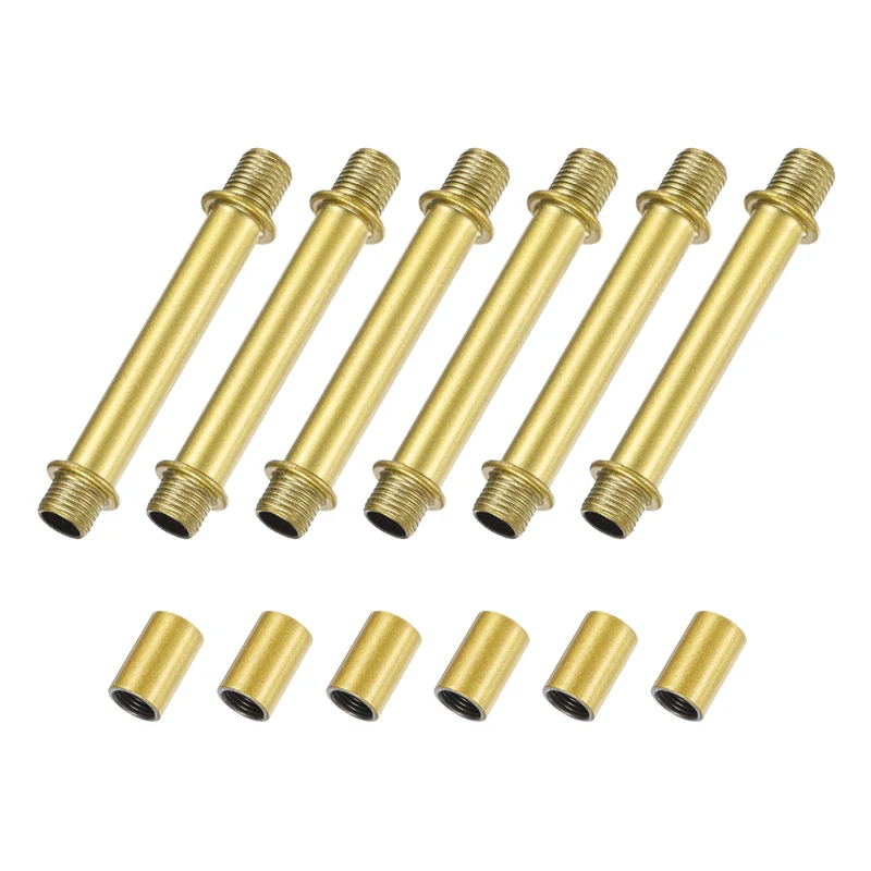 6 Set 70mm Straight Pipe Lamp Stem Kit M10 Double End Thread Rod W/Nuts Gold