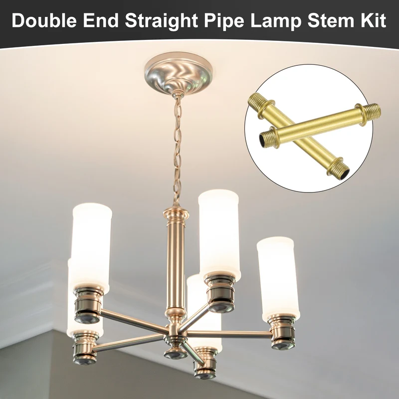 6 Set 70mm Straight Pipe Lamp Stem Kit M10 Double End Thread Rod W/Nuts Gold