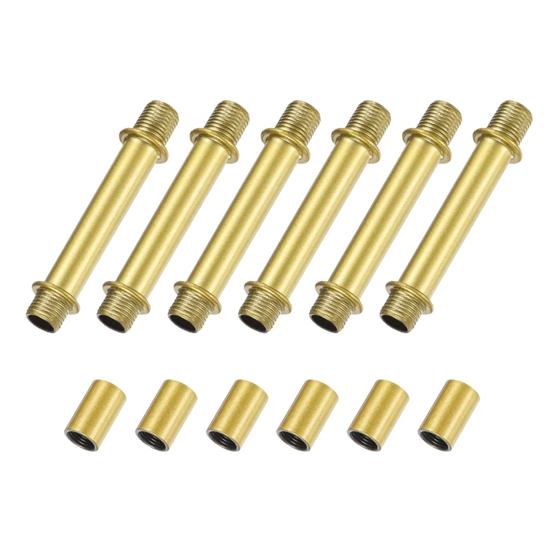 6 Set 60mm Straight Pipe Lamp Stem Kit M10 Double End Thread Rod W/Nuts Gold