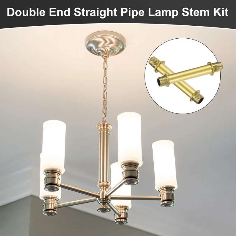 6 Set 60mm Straight Pipe Lamp Stem Kit M10 Double End Thread Rod W/Nuts Gold