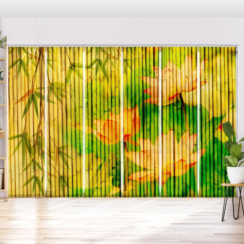 Schiebegardine Motiv "Bambus Seerose gemalt"