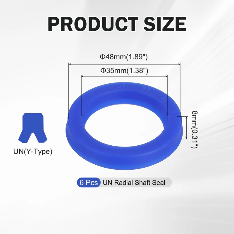 6 Pcs UN Radial Shaft Seal, 35mm ID x 48mm OD x 8mm Width TPU Oil Seal, Blue