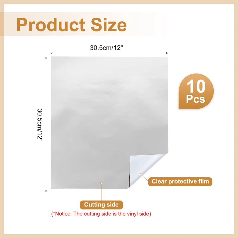 10Pcs Adhesive Vinyl Sheets Bundle,12”x 12”Self Adhesive Vinyl, Metallic Silver