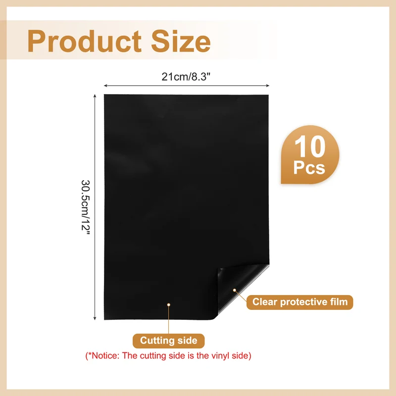 10Pcs Adhesive Vinyl Sheets Bundle,8.3”x 12”Self Adhesive Vinyl, Black
