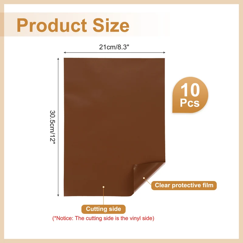 10Pcs Adhesive Vinyl Sheets Bundle,8.3”x 12”Self Adhesive Vinyl, Brown