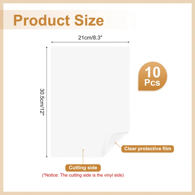 10Pcs Adhesive Vinyl Sheets Bundle,8.3”x 12”Self Adhesive Vinyl, White