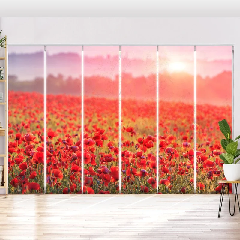 Schiebegardine Motiv "Roter Mohn Sonne"