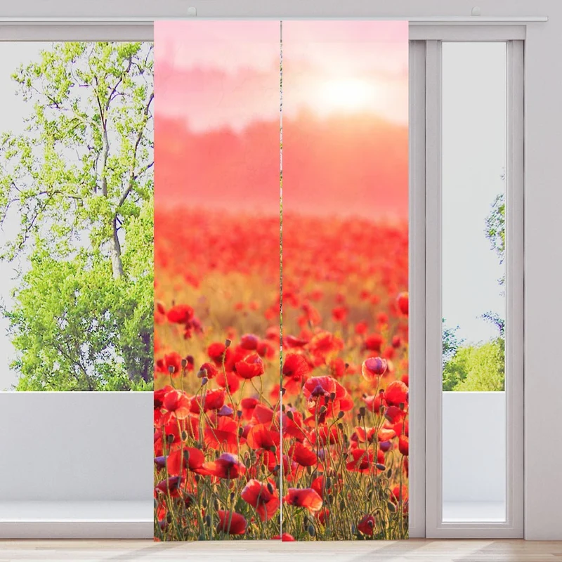 Schiebegardine Motiv "Roter Mohn Sonne"
