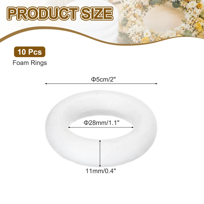 10 Pcs Craft Foam Wreath, 5cm/2" Round Craft Rings for Decoration DIY, White