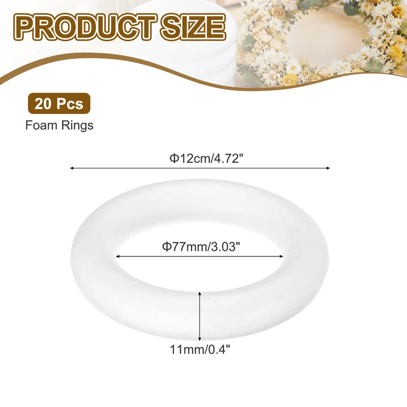 20 Pcs Craft Foam Wreath, 12cm/4.72" Round Craft Rings for Decoration DIY, White