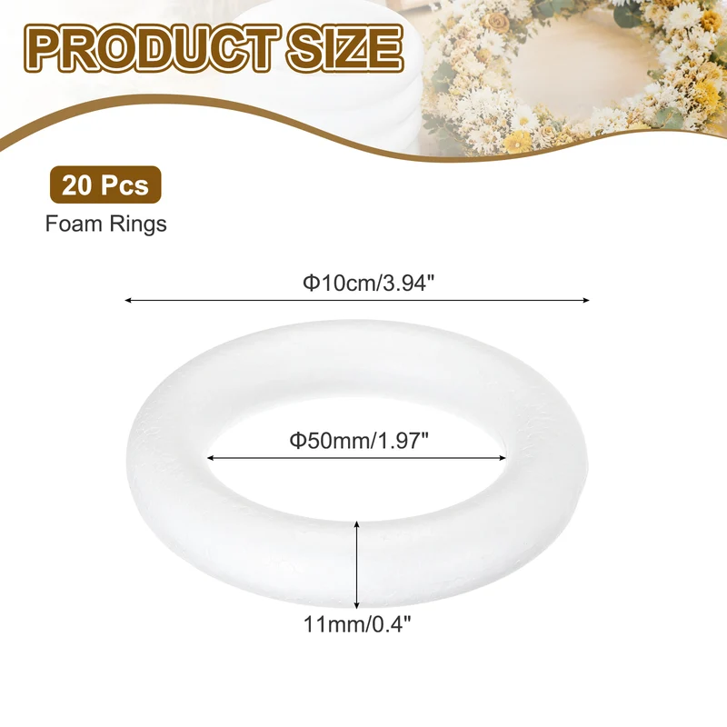 20 Pcs Craft Foam Wreath, 10cm/3.94" Round Craft Rings for Decoration DIY, White