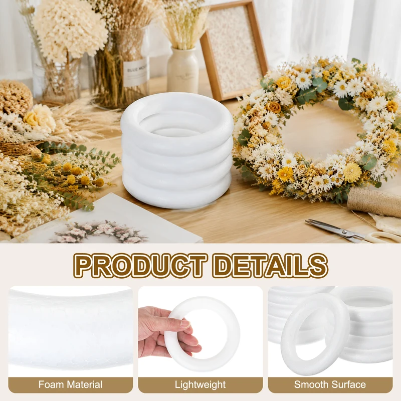 20 Pcs Craft Foam Wreath, 10cm/3.94" Round Craft Rings for Decoration DIY, White