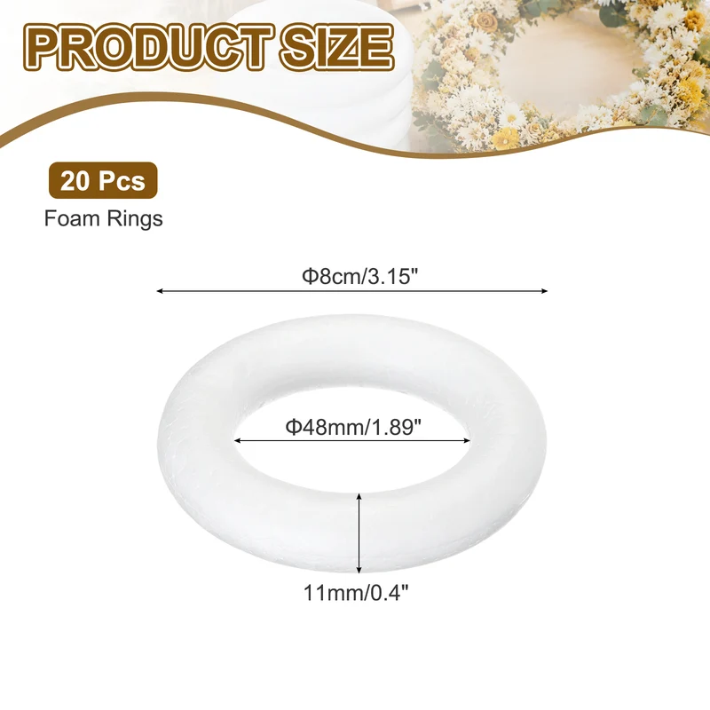 20 Pcs Craft Foam Wreath, 8cm/3.15" Round Craft Rings for Decoration DIY, White