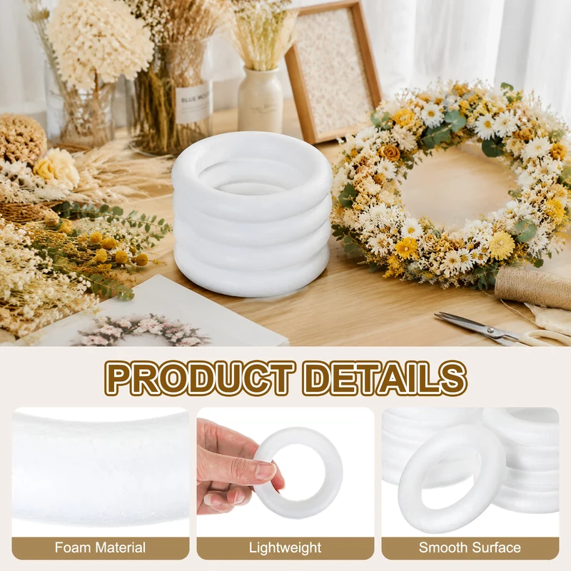 20 Pcs Craft Foam Wreath, 7cm/2.76" Round Craft Rings for Decoration DIY, White