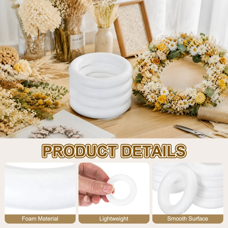 20 Pcs Craft Foam Wreath, 5cm/2" Round Craft Rings for Decoration DIY, White