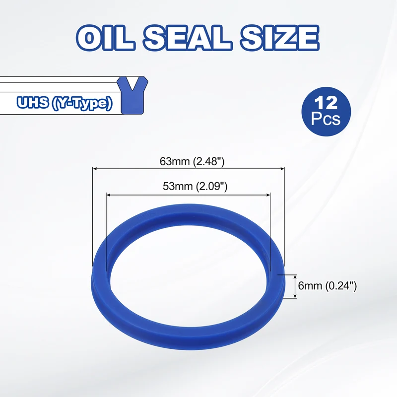 12 Pcs UHS Radial Shaft Seal 53mm ID x 63mm OD x 6mm W Metric TPU Oil Seal Blue