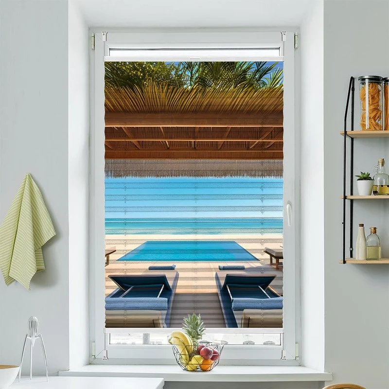 Wabenplissee Motiv "Pool Küste Luxus"