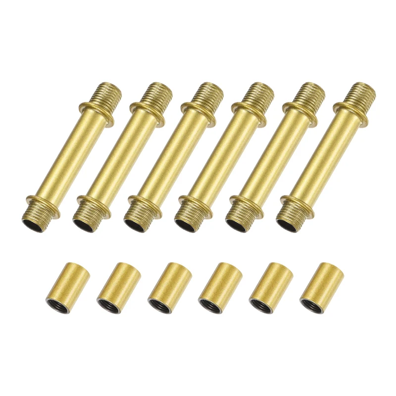 6 Set 50mm Straight Pipe Lamp Stem Kit M10 Double End Thread Rod W/Nuts Gold
