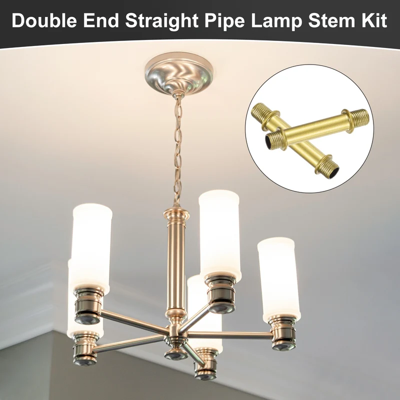 6 Set 50mm Straight Pipe Lamp Stem Kit M10 Double End Thread Rod W/Nuts Gold