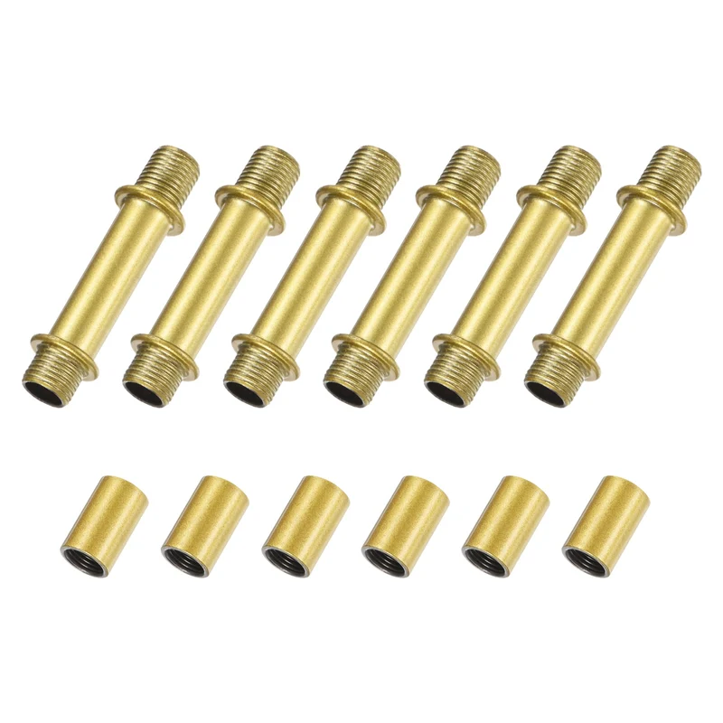 6 Set 40mm Straight Pipe Lamp Stem Kit M10 Double End Thread Rod W/Nuts Gold