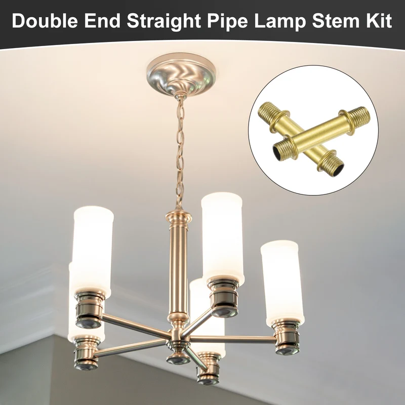 6 Set 40mm Straight Pipe Lamp Stem Kit M10 Double End Thread Rod W/Nuts Gold