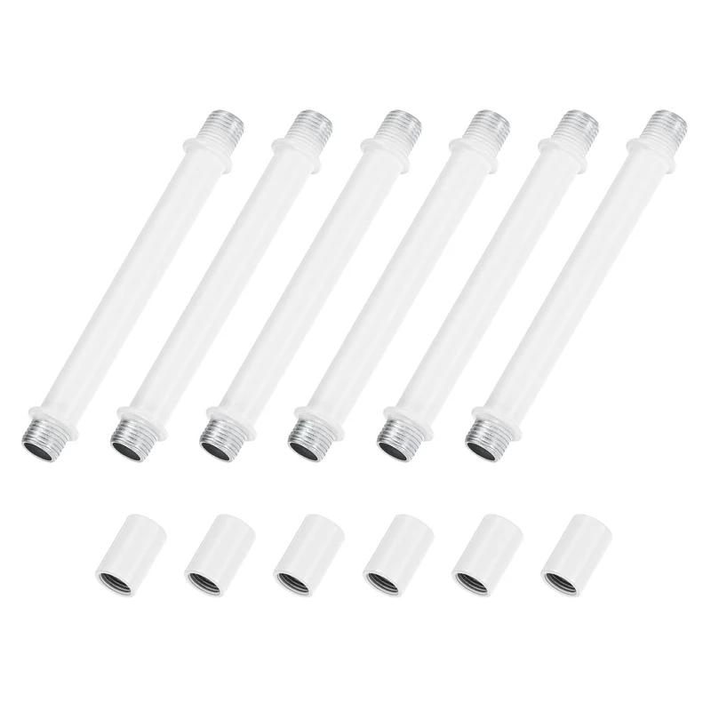6 Set 100mm Straight Pipe Lamp Stem Kit M10 Double End Thread Rod W/Nuts White