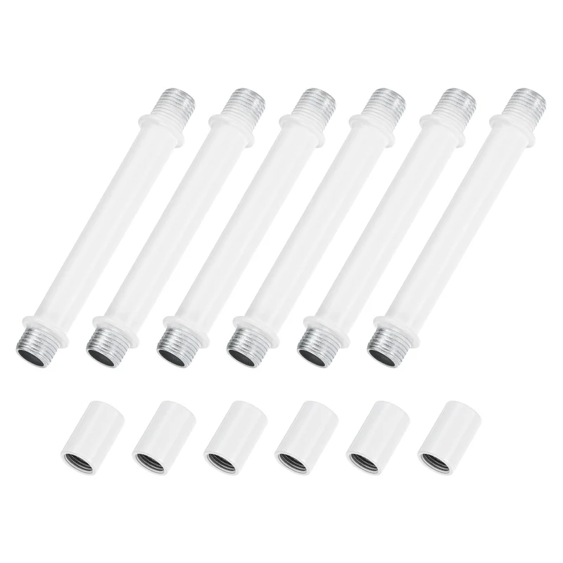 6 Set 80mm Straight Pipe Lamp Stem Kit M10 Double End Thread Rod W/Nuts White