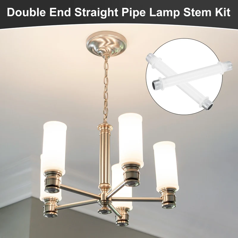 6 Set 80mm Straight Pipe Lamp Stem Kit M10 Double End Thread Rod W/Nuts White