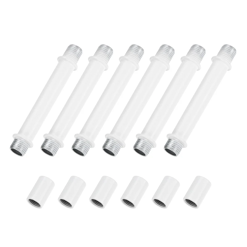 6 Set 70mm Straight Pipe Lamp Stem Kit M10 Double End Thread Rod W/Nuts White